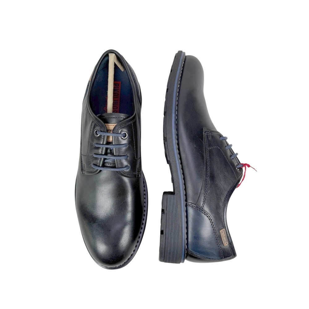 Pikolinos York Derby Shoes Mens 8 EU 41 Black Leather Blue Accents Oxford - Picture 1 of 14